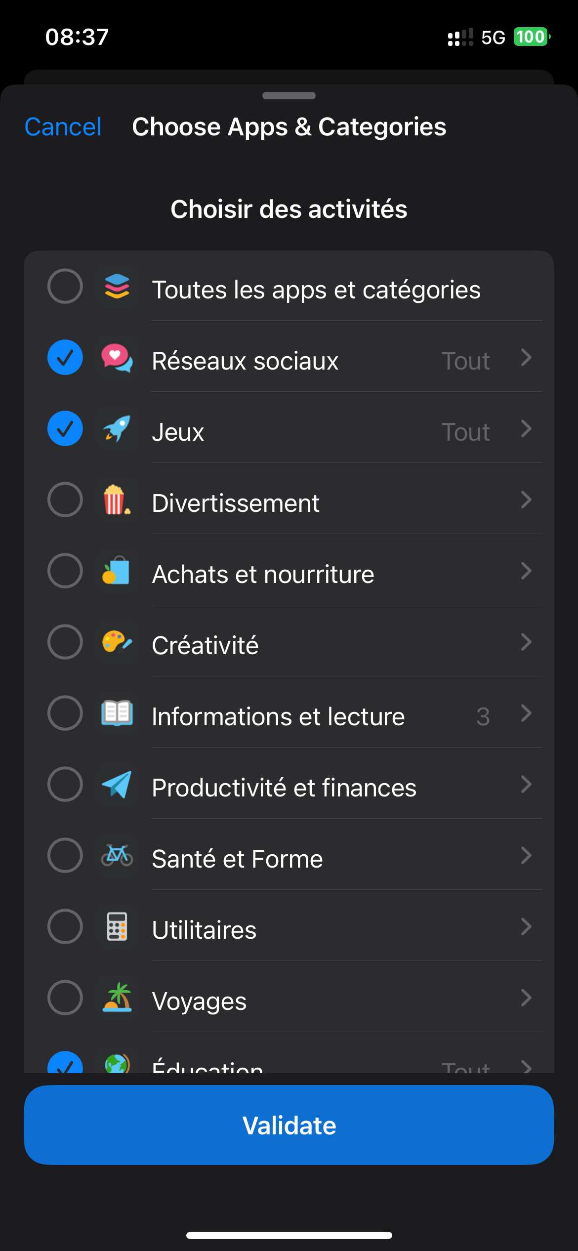 App Selection — TimeCredit Control Disabled